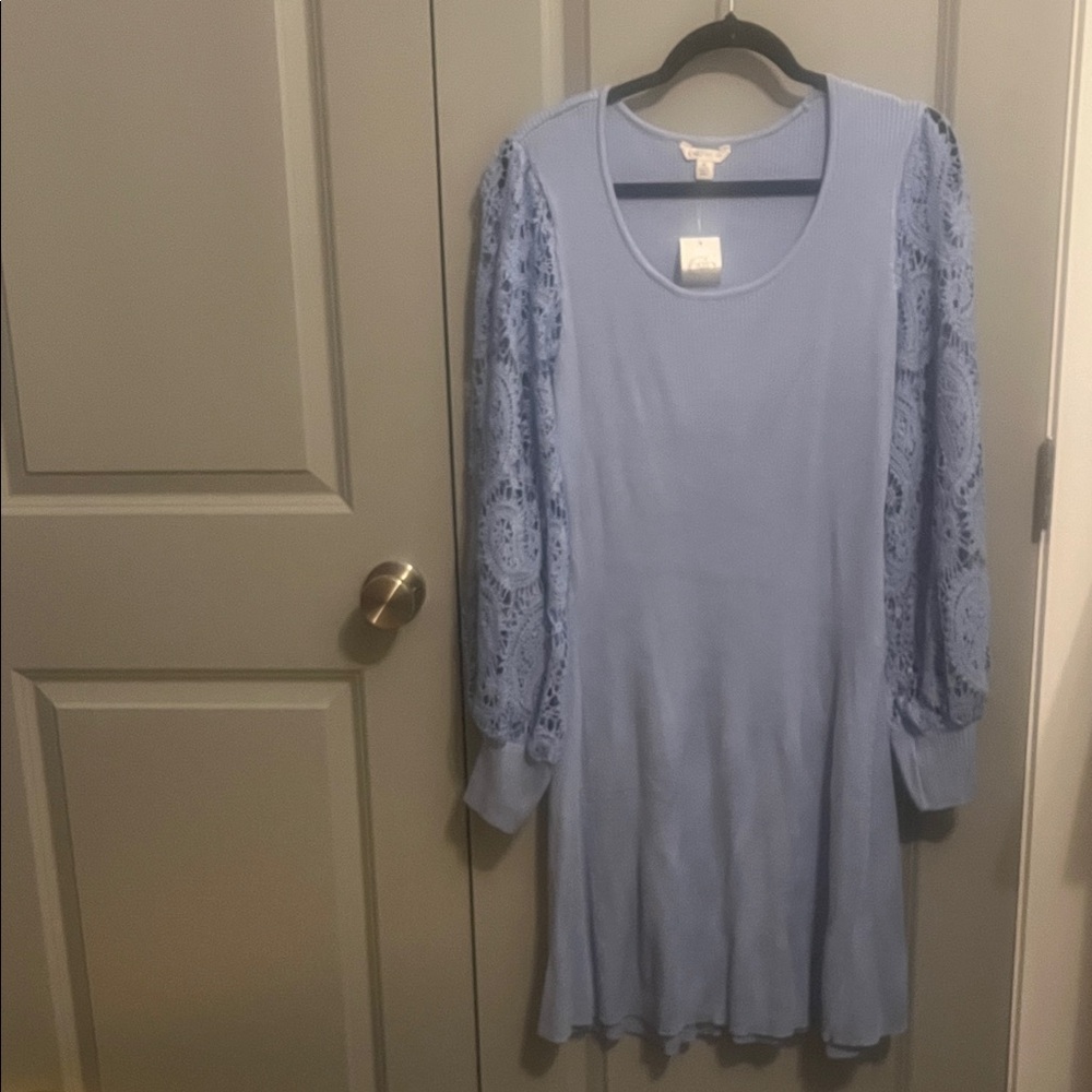 Cato Blue Lace Sleeve Midi Dress